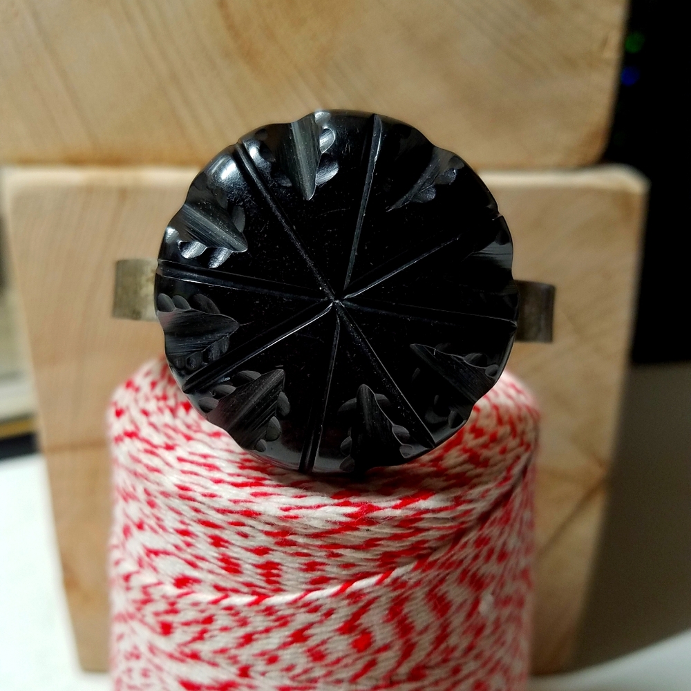 Vintage Carved Button Cuff Bracelet